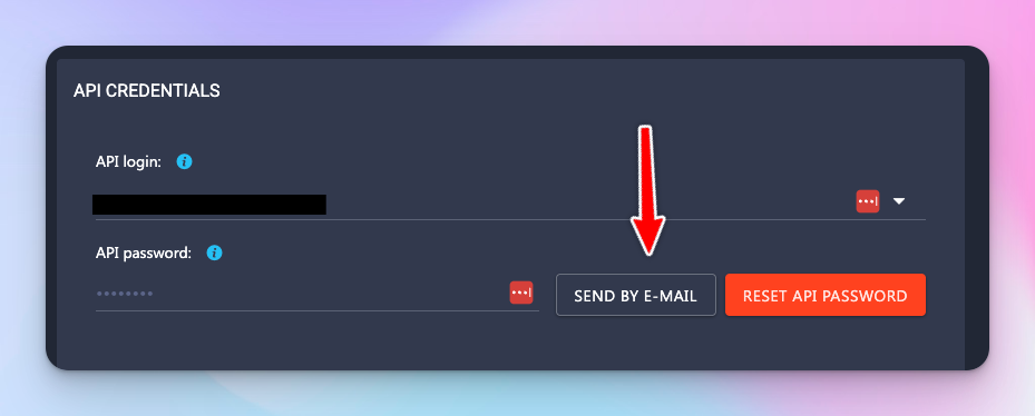 DataForSEO API Access - Send by Email button